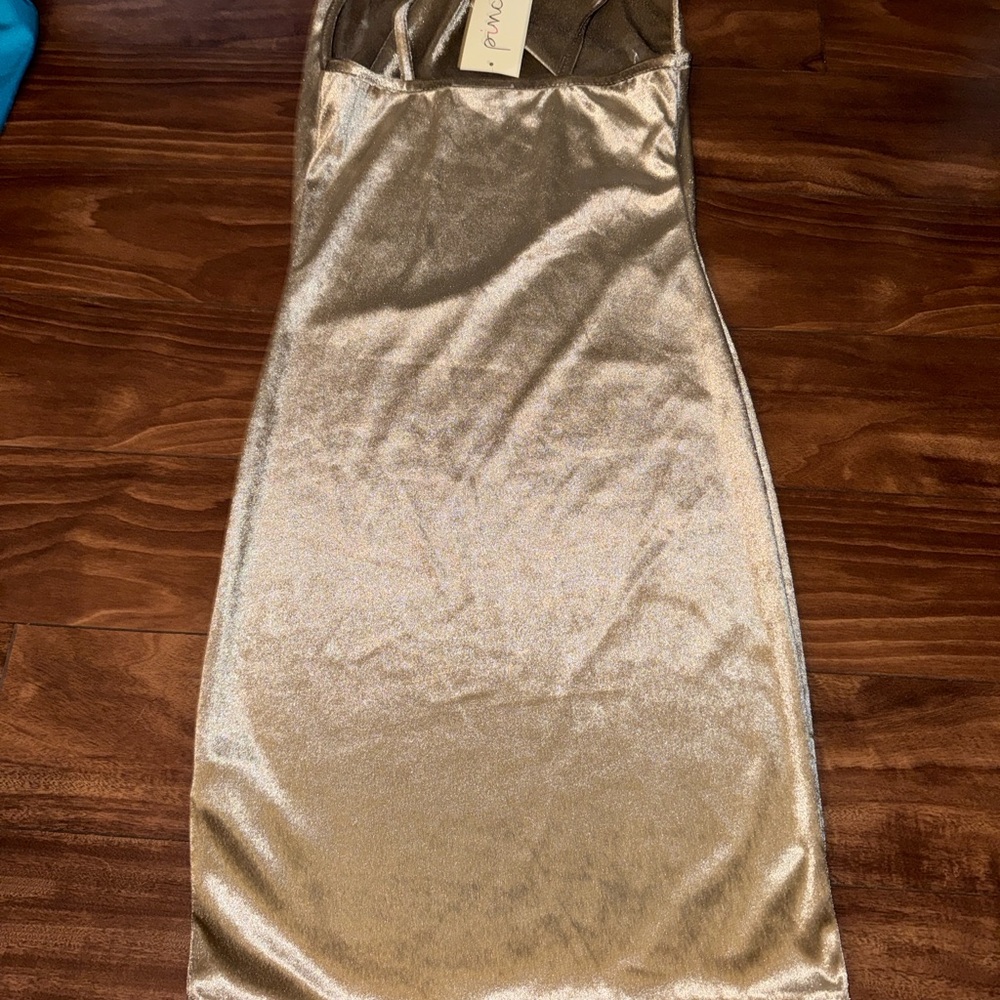 Gold Satin Dress with Sheer Detail